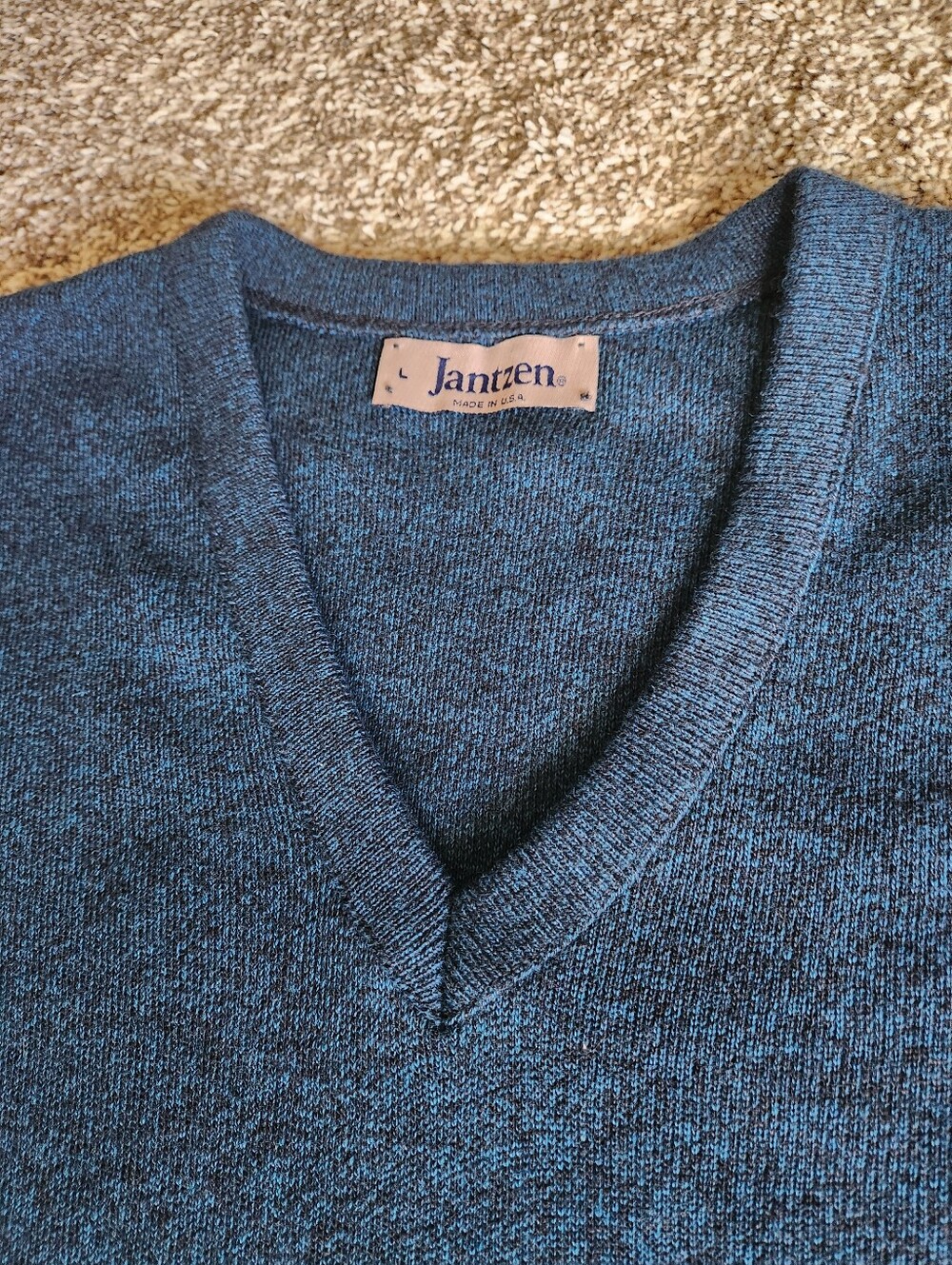 Vintage Jantzen Men's Heathered Blue V-Neck Sweater Vest - Size M